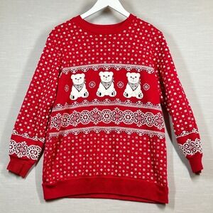 Vintage Scarab Red Bear Bandana Paisley Sweater Womans Small